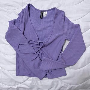 Purple Ribbed tie front Top